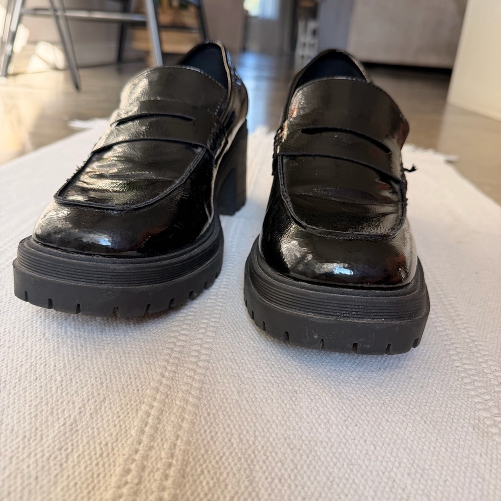 Seychelles Black Patent Chunky Lug Sole Loafers Platform Heels Women’s 11 - Picture 8 of 12